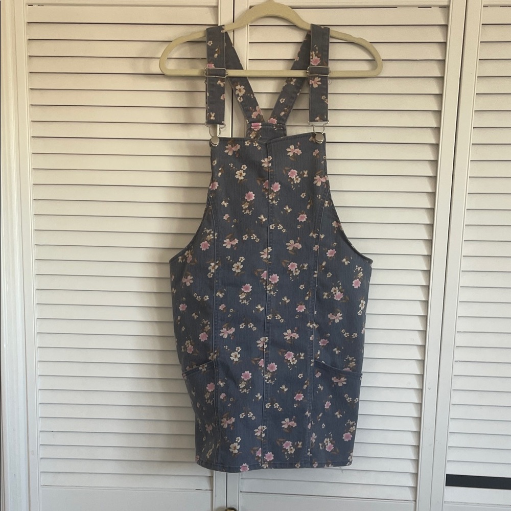 No Boundaries Floral Denim Overall Dress